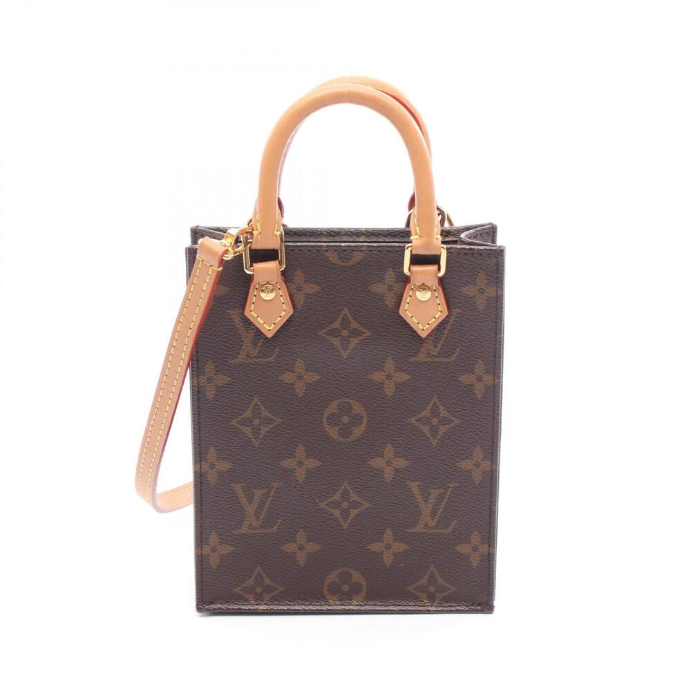 Louis Vuitton Sac Plat Handbag Canvas Leather Monogram Brown